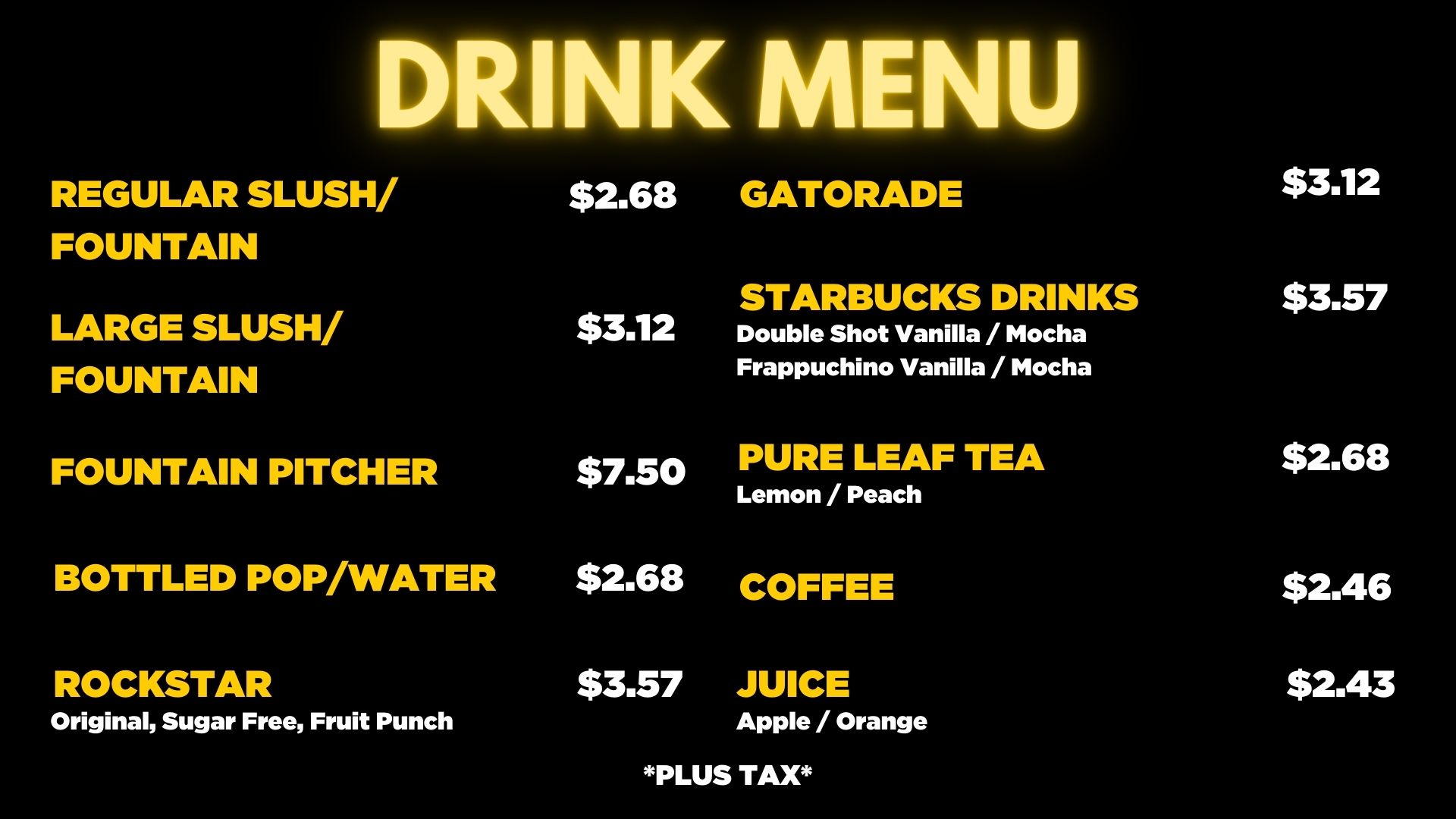 Canteen Menu – U-Puttz Amusement Centre