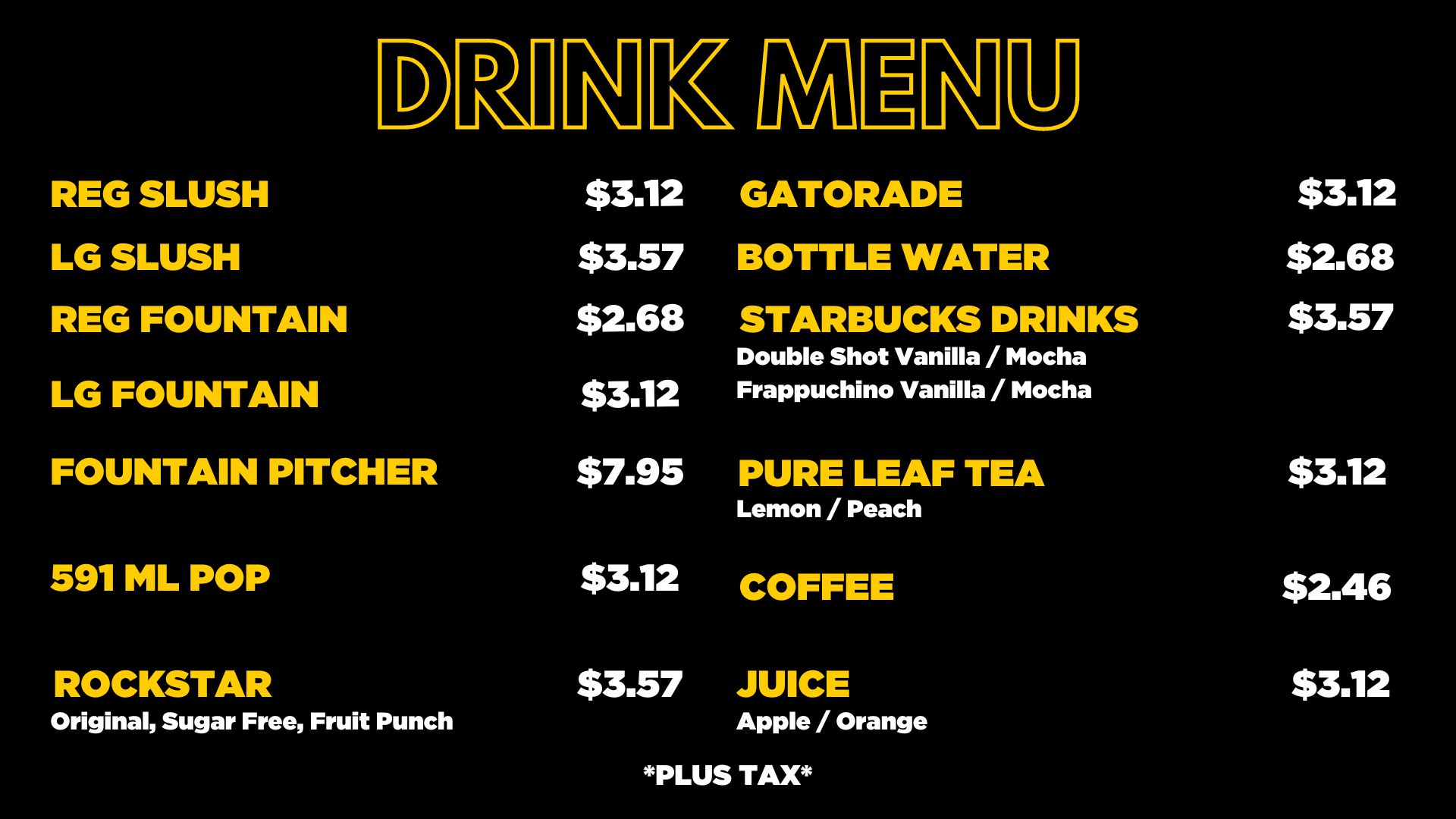 Canteen Menu – U-Puttz Amusement Centre