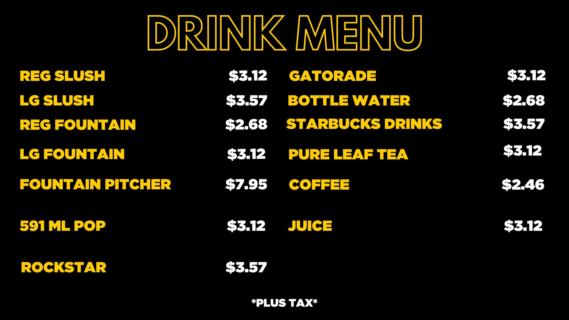 Canteen Menu – U-Puttz Amusement Centre